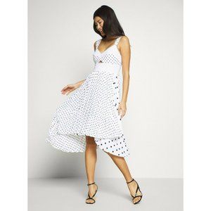 Banana Republic Polka Dot Pleated Sweetheart Asymmetric Midi Dress, NWT, Sz. 6